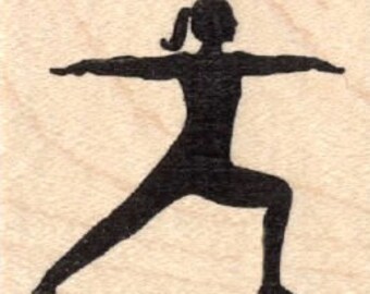 Warrior Pose Rubber Stamp, Yoga Asana, Virabhadrasana II E28023 Wood Mounted