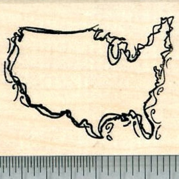 United States of America Rubber Stamp, Outline Map of USA G32001 Wood Mounted