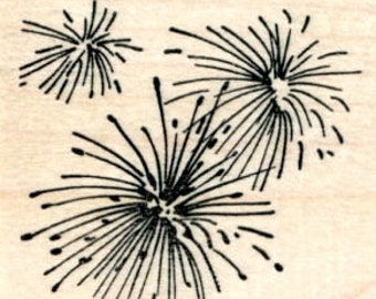 Fireworks Rubber Stamp, 4th of July, Guy Fawkes, Diwali H31508 Wood Mounted