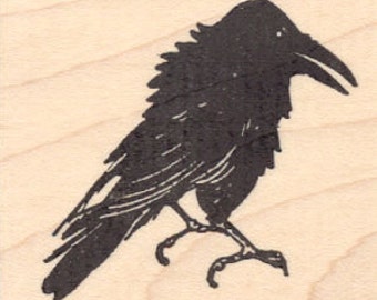 Raven Bird Rubber Stamp, Black Crow H18907 Wood Mounted