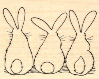 Three Bunny Rabbit Behinds, Hare Tails Rubber Stamp H20802 Wood Mounted