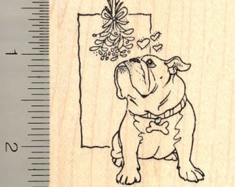 Christmas Bulldog Rubber Stamp H11207 Wood Mounted