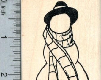 Faceless Snowman Rubber Stamp, In Fedora and Striped Scarf K32805 Wood Mounted