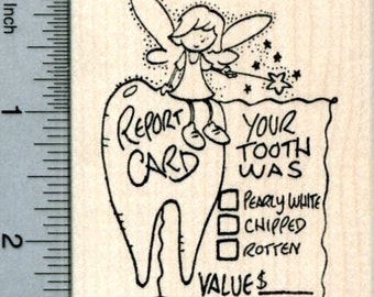Tooth Fairy Report Card Rubber Stamp K30927 Wood Mounted