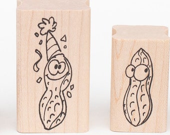 4 Pc. Peanut Rubber Stamp Set (Party Nut, Favorite Nuts, Side Eye, Missed Birthday) Wood Mounted