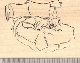 Dog Rubber Stamp, Sleeping in Bed, Labrador, Golden Retriever K24118 Wood Mounted