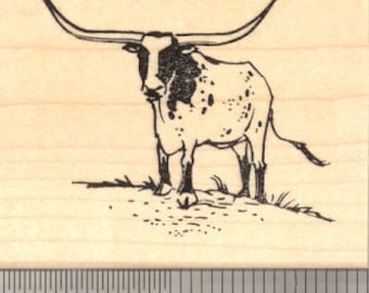 Texas Longhorn Rubber Stamp, Cattle, Steer J13508 WM