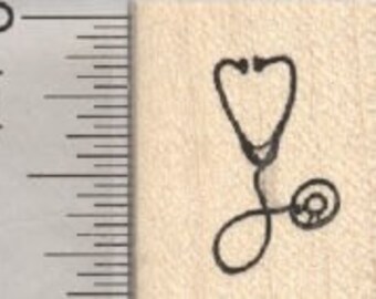 Tiny Stethoscope Rubber Stamp, Get Well, Medical Doctor Tool A28712 Wood Mounted