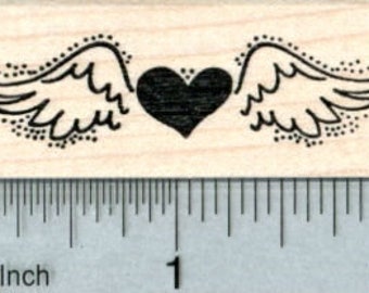 Winged Heart Rubber Stamp, Loss, Sympathy Theme D32709 Wood Mounted
