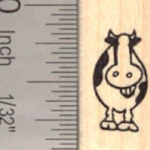 Tiny Grinning Cow Rubber Stamp A16103 Wood Mounted