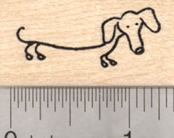 Dachshund Rubber Stamp, Stick Figure Dog B21225 Wood Mounted