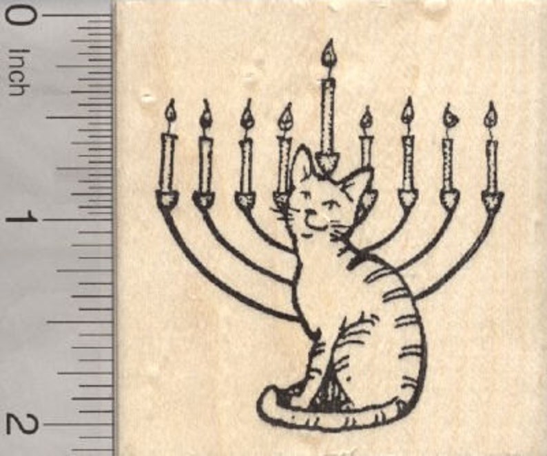 with Menorah Chanukah J27210 Wood Mounted Hanukkah Cat Rubber Stamp