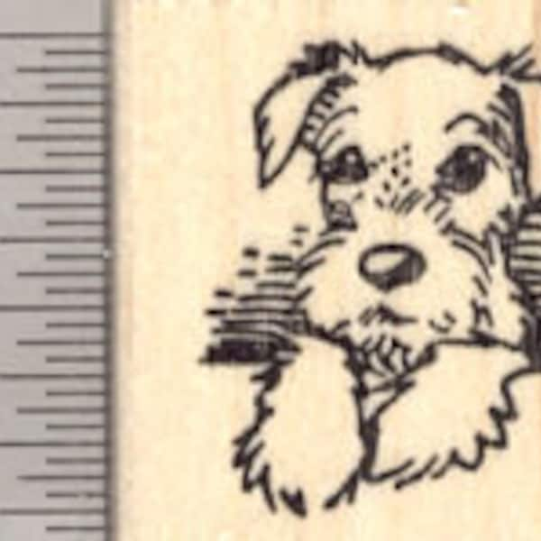 Miniature Schnauzer Puppy Dog with Natural Ears Rubber Stamp D20010 - Wood Mounted