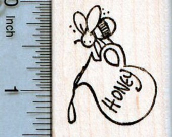 Honey Bee Rubber Stamp, with Pitcher G35212 Wood Mounted