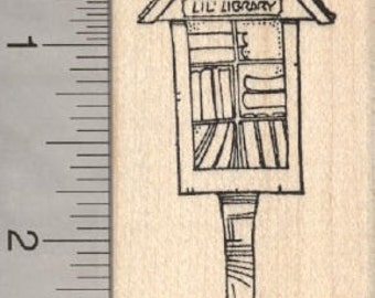 Little Library Rubber Stamp, Book Sharing J29314 Wood Mounted