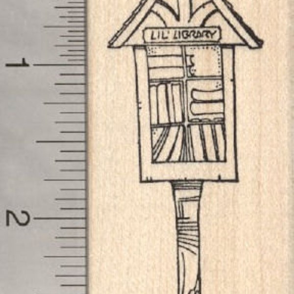 Little Library Rubber Stamp, Book Sharing J29314 Wood Mounted