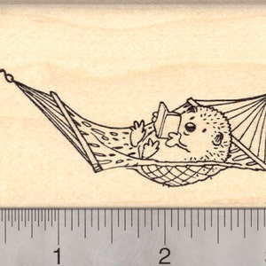 Hedgehog in Hammock Rubber Stamp, Summer Reading Program K24803 Wood Mounted