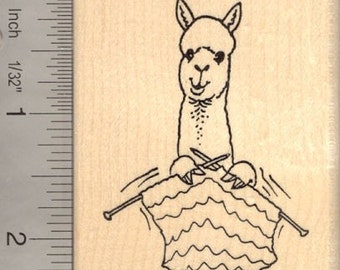 Alpaca Knitting Rubber Stamp J13306 Wood Mounted