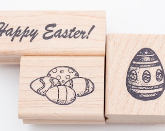 3 Piece Easter Egg Rubber Stamp Set (6802, 6804, 6809) Wood Mounted