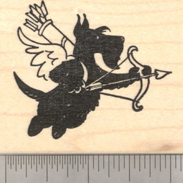 Valentine's Day Scottish Terrier Dog Cupid Rubber Stamp, Scottie J20204 Wood Mounted