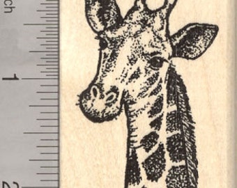 Giraffe Rubber Stamp, Wildlife Portrait H26207 Wood Mounted