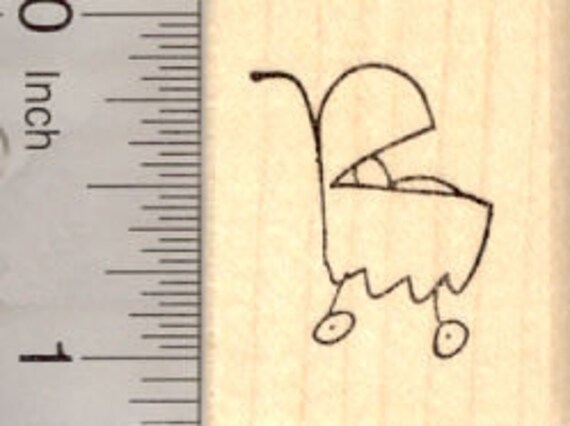 Stick Figure of Baby in Carriage Rubber Stamp Part of our Family Stick Figure Series D17418 Wood Mounted