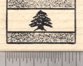 Flag of Lebanon Rubber Stamp, Spanish Fess, Green Lebanon Cedar D25011 Wood Mounted