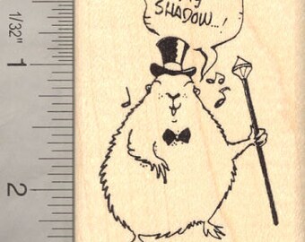 Groundhog Singing and Dancing Rubber Stamp, Groundhog Day J15809 Wood Mounted
