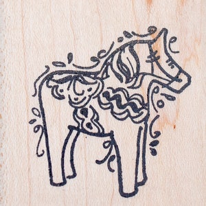 Dala Horse Rubber Stamp, Swedish Luck Symbol E38806 Wood Mounted