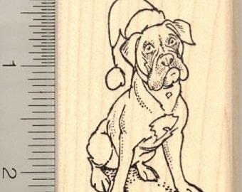 Christmas Boxer Dog Rubber Stamp H11210 Wood Mounted