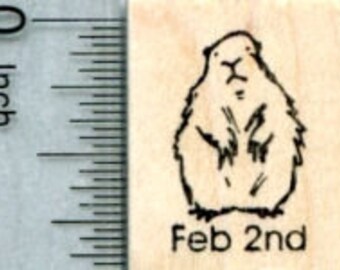 Groundhog Day Rubber Stamp, February 2nd Marmot A33514 Wood Mounted