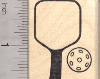 Pickleball Rubber Stamp, featuring paddle and ball E26828 Wood Mounted