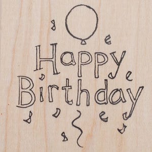 Happy Birthday Rubber Stamp J3705 Wood Mounted