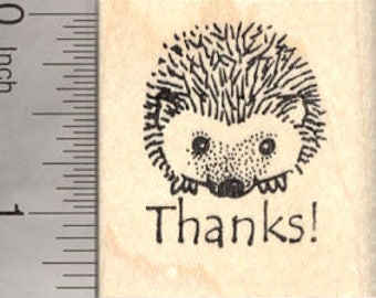 Thank You Hedgehog Rubber Stamp D7823 Wood Mounted