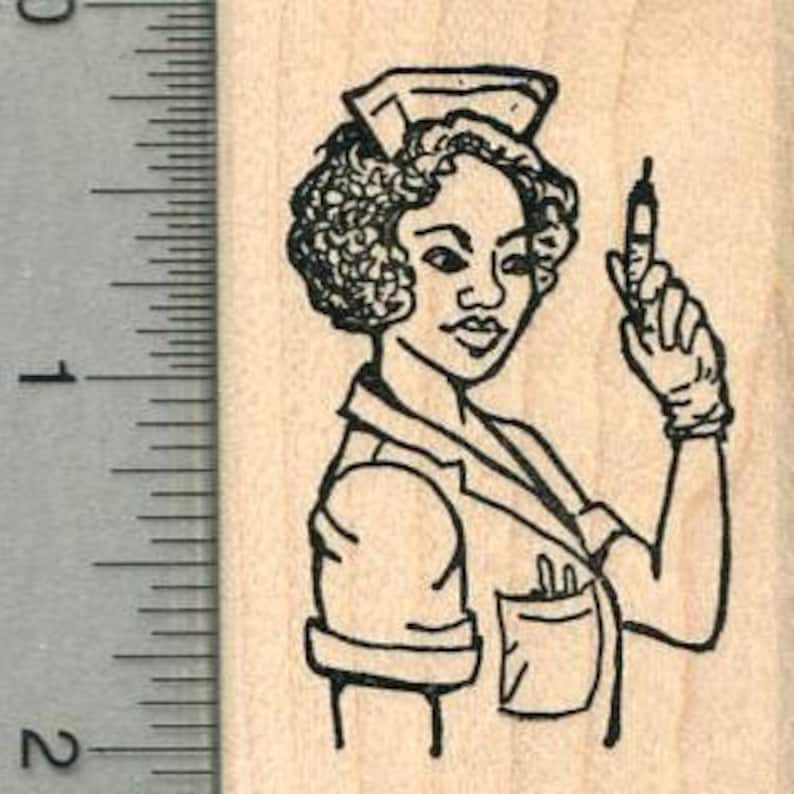 Nurse Rubber Stamp with Syringe Healthcare Heroes Series H36501 Wood Mounted