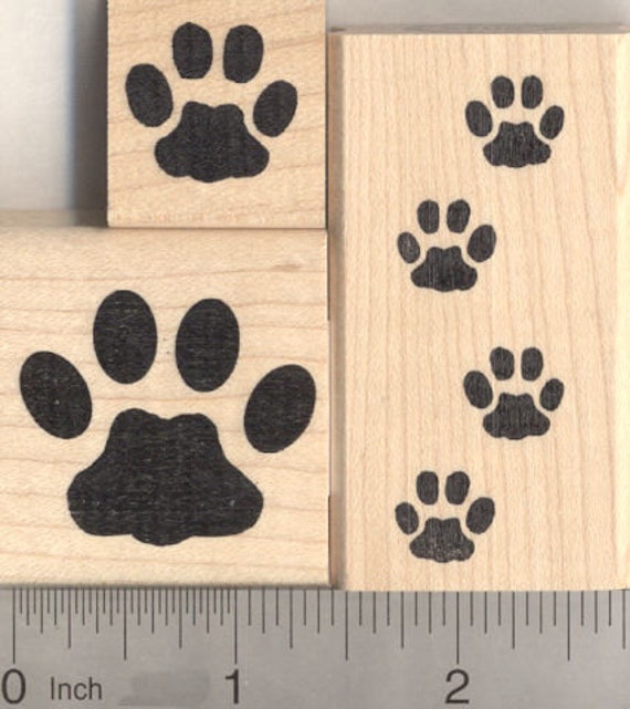 3 Piece Cat Paw Print Rubber Stamp Set (19609, 3906, 10418) Wood Mounted