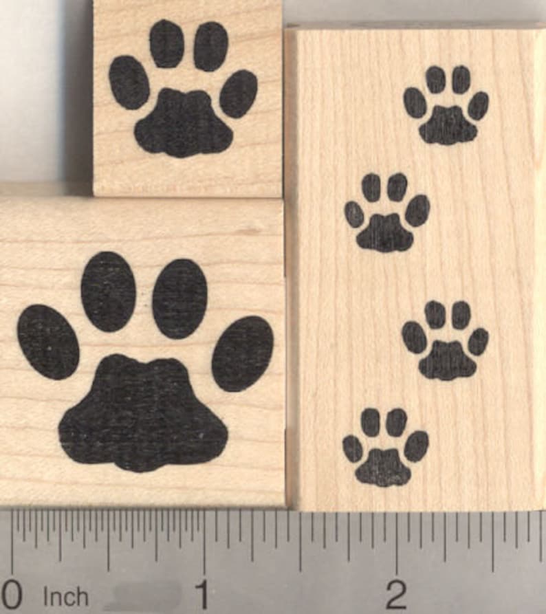 Puede incluir: Cuatro bloques de madera con huellas de patas negras. El bloque m&aacute;s grande tiene una huella de pata, el siguiente bloque tiene dos huellas de patas, el siguiente bloque tiene tres huellas de patas y el bloque m&aacute;s peque&ntilde;o tiene cuatro huellas de patas.