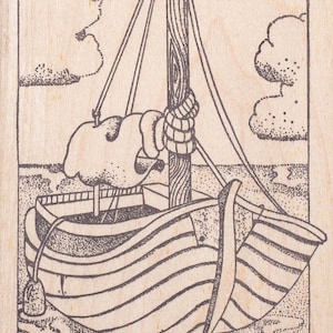 Large Sailboat Rubber Stamp, Boat at rest O71831 Wood Mounted