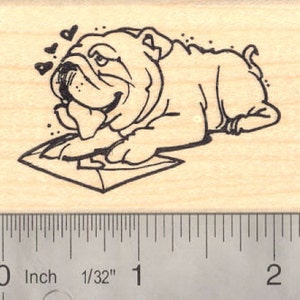 Bulldog Valentine Rubber Stamp G15705 Wood Mounted