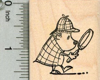 Hedgehog Detective Rubber Stamp, Searching for Clues E34601 Wood Mounted