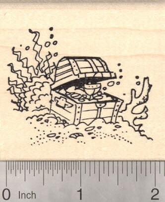 Pirate Booty Rubber Stamp, Sunken Treasure Chest J21302 Wood Mounted