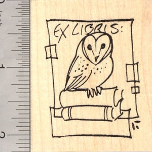 Owl Bookplate Rubber Stamp (Ex libris) H11901 Wood Mounted