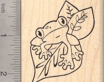 Tree Frog Rubber Stamp J24213 Wood Mounted