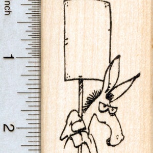 Protesting Donkey Rubber Stamp, Holding Blank Sign J38408 Wood Mounted