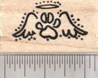 Paw Print Angel Rubber Stamp A9204 Wood Mounted