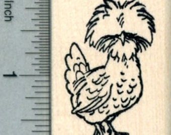 Polish Chicken Rubber Stamp, Crested Hen E30416 Wood Mounted