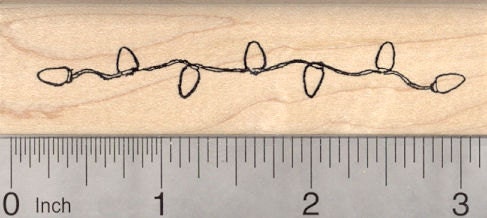 Christmas Lights Rubber Stamp, Holiday Light String E5308 Wood Mounted