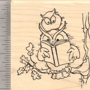 Reading Owl Rubber Stamp, Kids Need to Read, Educational Series K25602 Wood Mounted