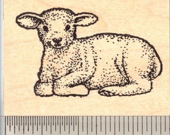 Lamb resting Rubber Stamp H4409 Wood Mounted