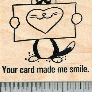 Tampon en caoutchouc chat, Votre carte m'a fait sourire J29510 montage sur bois
